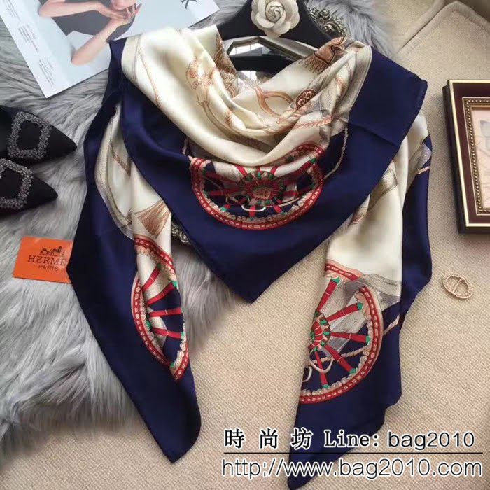HERMES愛馬仕經典款 2018專櫃新品真絲緞面燙金大方巾 LLWJ7705